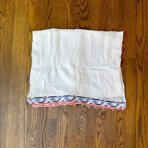 LemLem White Textured Scarf with Blue and Orange Pattern Rectangle Scarf